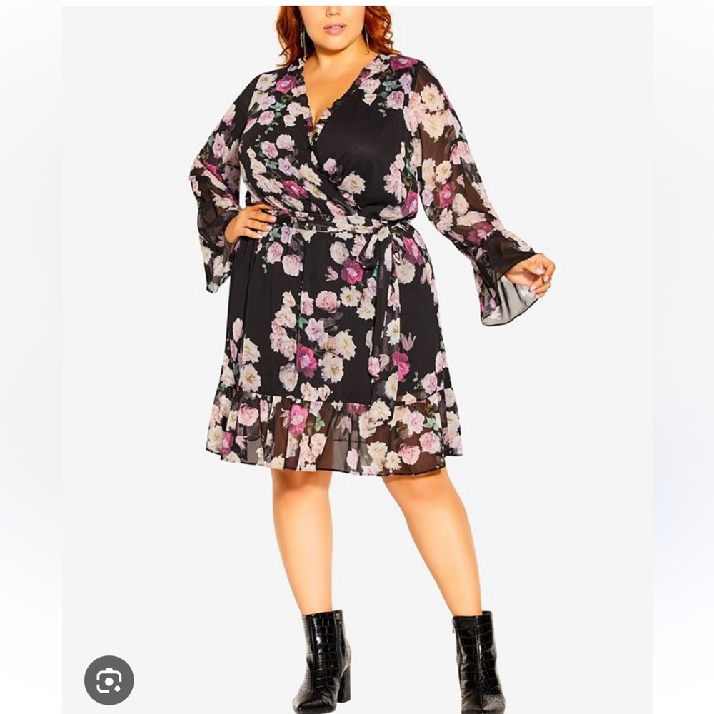 City Chic Amore Floral Faux Wrap Dress